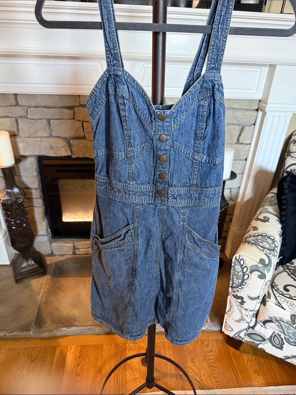 Denim Blue Girls' One-Piece Romper with Button Front